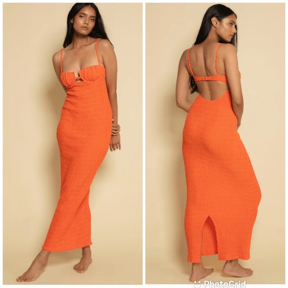 Montce Petal Long Slip Dress in Tangerine New with Tags!